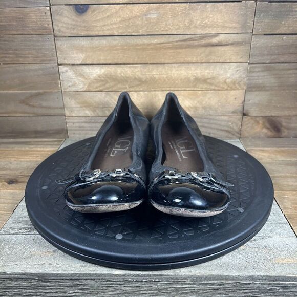 AGL Womens Sz 38.5 / 8.5 Black Leather Cap Toe Horsebit Loafer Ballet Flat Shoes - Picture 2 of 10